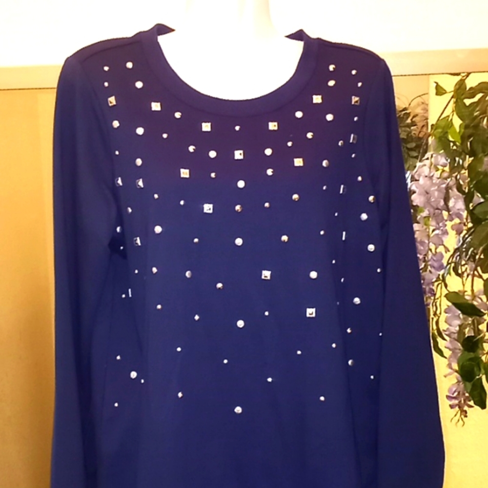 Michael Michael Kors Bedazzled Navy Longsleeved Top